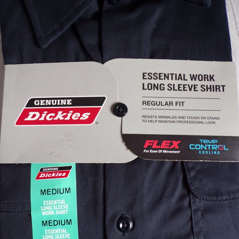 Genuine Dickies Men's Long Sleeve Work Shirt with Flex and Cooling in Dark Navy - Picture 3 of 5